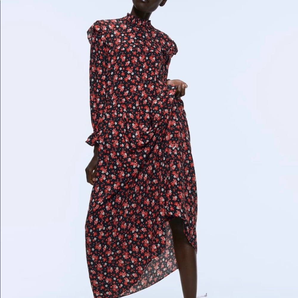 ZARA red floral print maxi dress new with tags